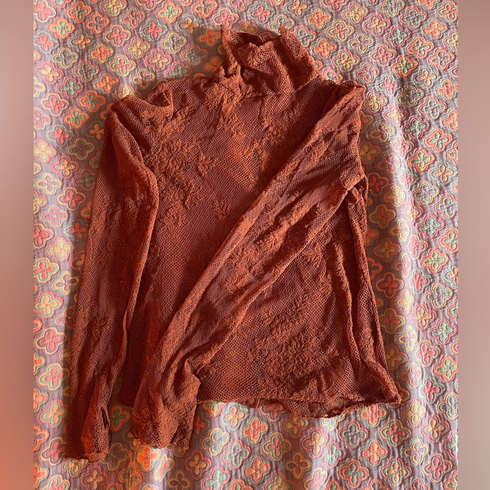 Burnt Orange Mesh Turtleneck